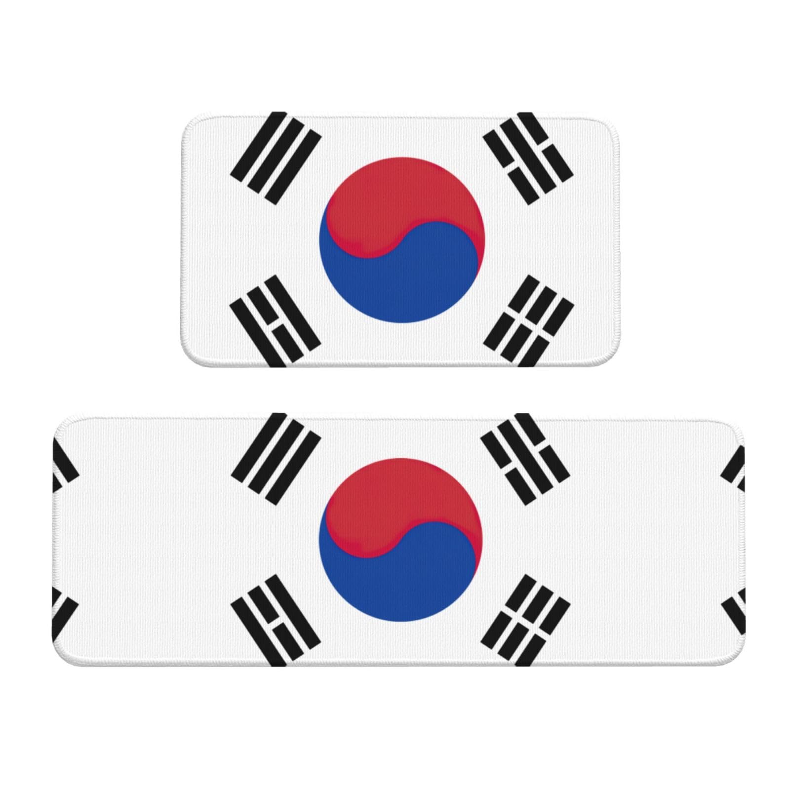 YQxwJL Küchenteppich, Motiv: Flagge der Republik Korea, rutschfeste Küchenmatte, 2er-Set, bequeme Stehmatten für Küche, Büro