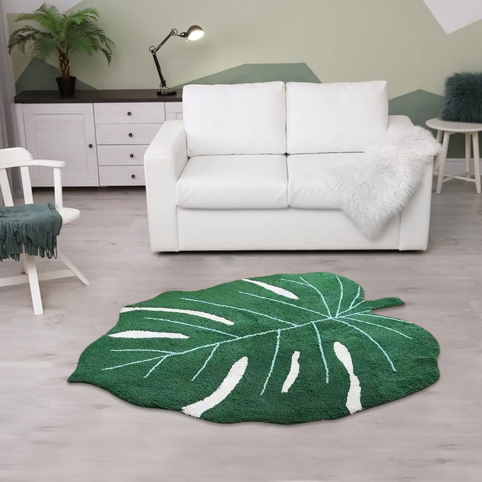 HGUIM Badezimmerteppich Monstera-Blatt, 60 x 90 cm, rutschfest, Pflanzenblatt-Form, weich, grün, Badezimmerteppich, Bodenteppich für Fußmatten, Dusche, Geburtstagsparty-Dekoration