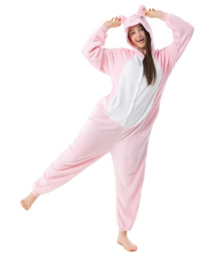 Katara 1744 - Schweinchen KostŸm-Anzug Onesie/Jumpsuit Einteiler Body fŸr Erwachsene Damen Herren als Pyjama oder Schlafanzug Unisex - viele Verschiedene Tiere