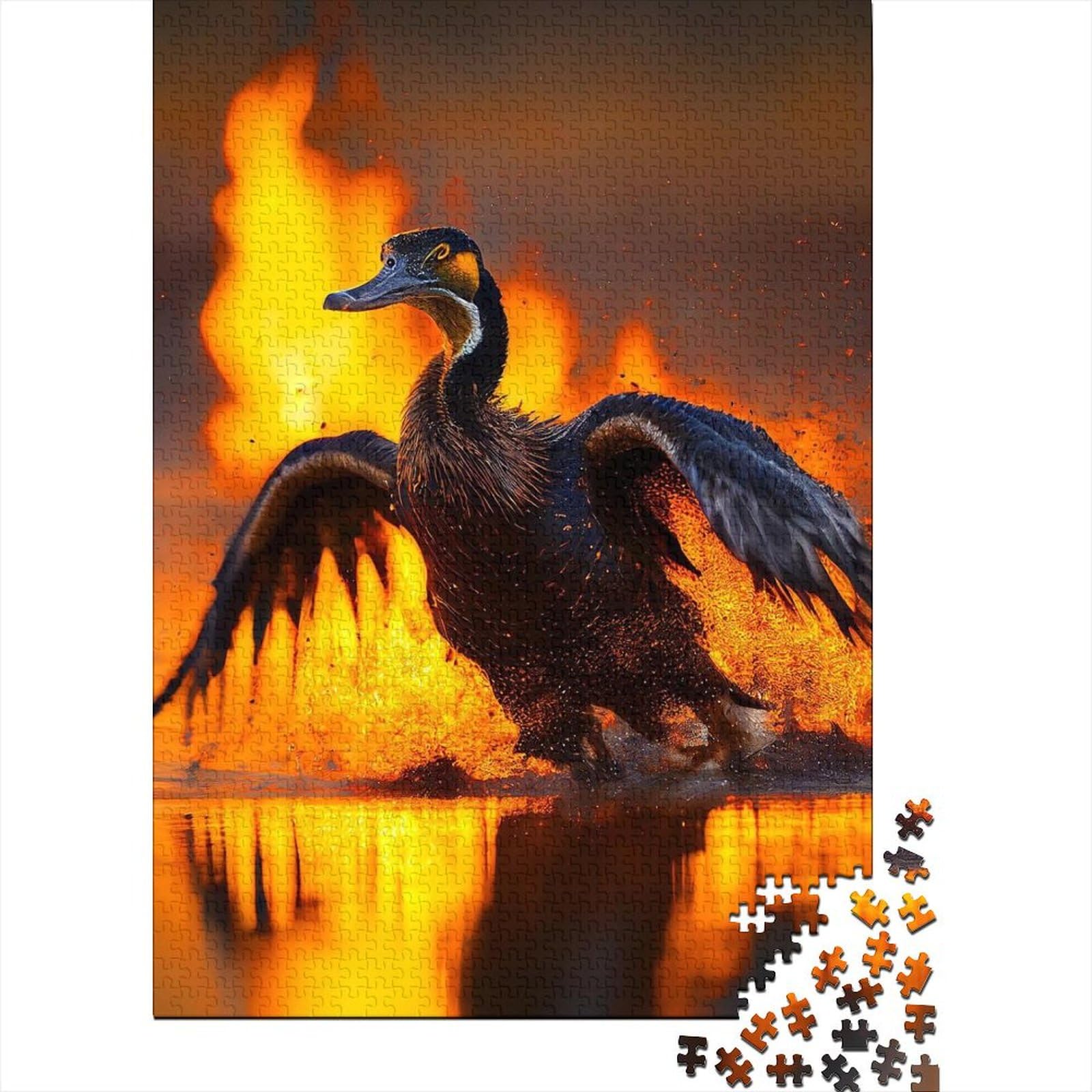 Kunstpuzzle für Erwachsene 1000 Teile „Wilde Ente im Feuer“ für Erwachsene, schwierige Puzzles, entspannendes geistiges Lernspielzeug (Größe 75x50cm)