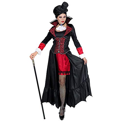 Widmann 07993 - Kostüm Vampir Lady, Mantel, Halsband mit Jabot, Mini Hut, Blutsauger, Horror, Halloween, Mottoparty, Karneval