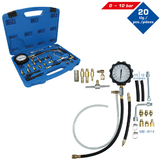 BRILLIANT TOOLS BT581350 Kraftstoff-Einspritzsystem-Tester-Satz, mit Stabilem Blauen Transportkoffer, 20-Tlg