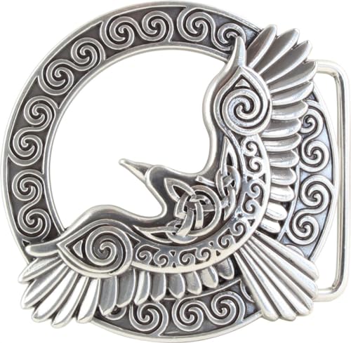 BELTINGER Gürtelschnalle Celtic Crow 4,0 cm | Buckle Wechselschließe Gürtelschließe 40mm Massiv | LARP- und Mittelalter-Outfit | Silber