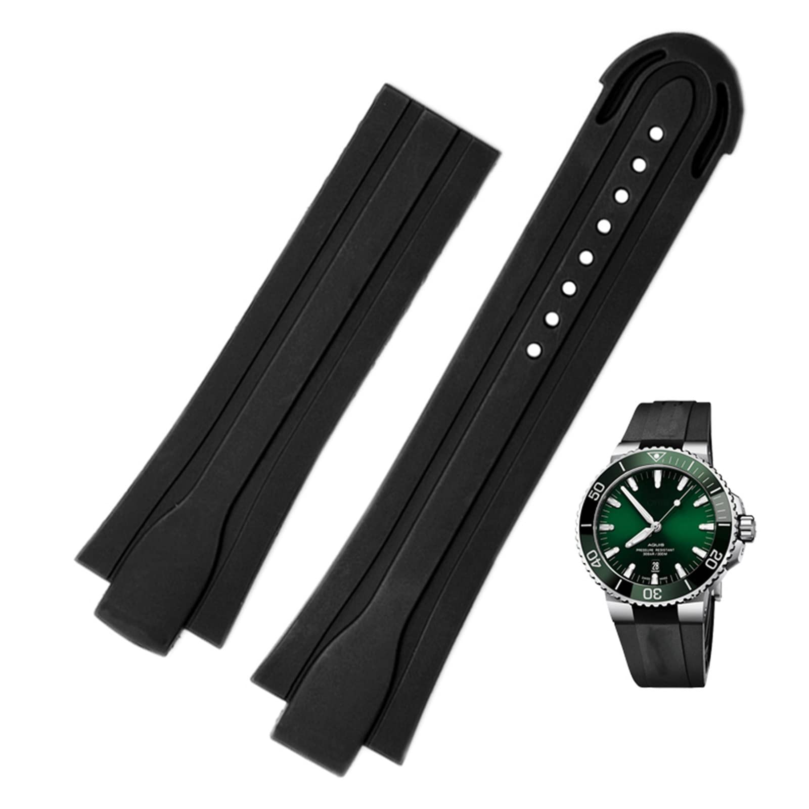 SCRUBY 24mm * 12mm Lug End Gummi Wasserdichtes Armband Für Oris Armband Silikon-uhrenarmband Edelstahl Faltschließe(Black-No buckle)