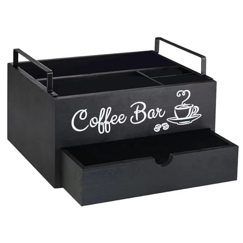 Kaffeestation-Organizer, Kaffee-Gewürz-Halter, Kaffee- und Teestation, Holz-Kaffeekapsel-Halter, Aufbewahrungskorb, Kaffee- und Tee-Gewürz-Aufbewahrungs-Organizer für Zuhause