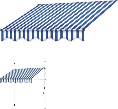Markisenstoff-Ersatz, Ersatz-Markisenstoff, langlebiges und wasserdichtes Sonnenschutz-Überdachungstuch für den Außenbereich, Blau + Weiß, 3,5 m