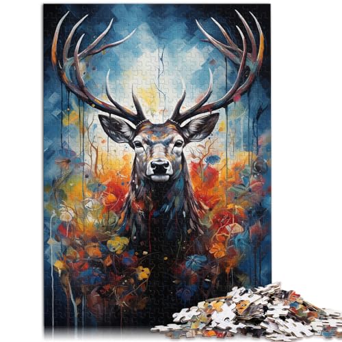 Puzzle-Geschenk, farbenfrohes psychedelisches Gemälde eines Hirsches, 1000 Teile, Puzzle aus Holz, schwieriges, schweres Puzzle, 1000 Teile (50 x 75 cm)