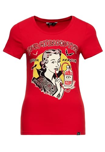 Queen Kerosin Damen T-Shirt | Rockabella | Vampir| 50S | Slim Fit | Front-Print | Retro | Vintage| Elastan| Rock'n'roll | Halloween | Comic Art You're My Blood Type