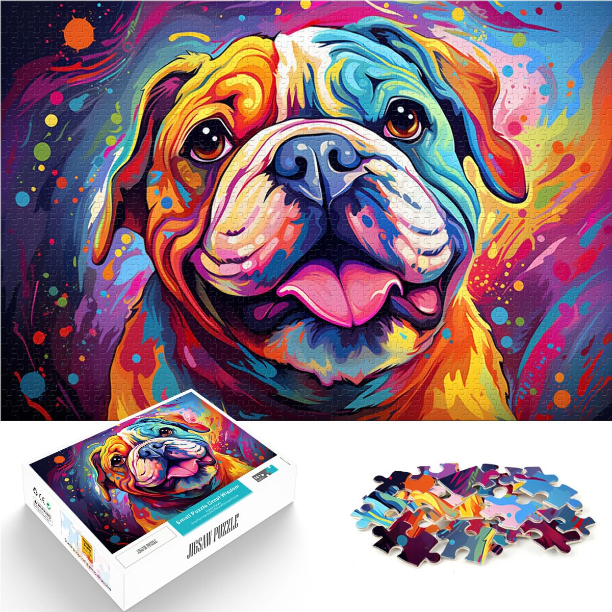 Puzzle-Geschenk, farbige Bulldoggen-Puzzles für Erwachsene, 1000 Teile, Holzpuzzle, Familienspiel, Stressabbau, schwieriges Herausforderungspuzzle, 1000 Teile (50 x 75 cm)