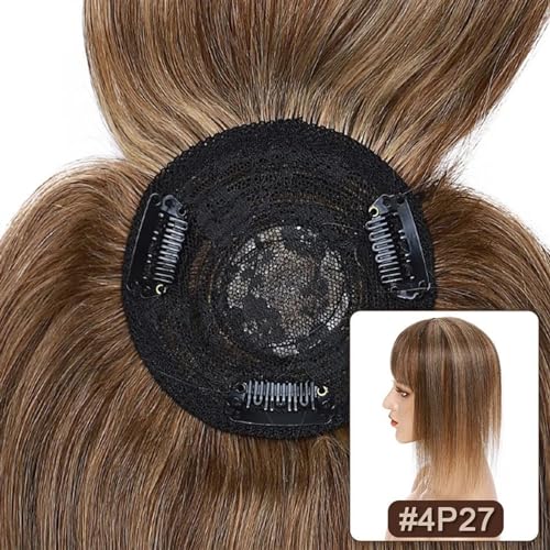 Haartopper für Frauen Haaraufsätze for Frauen mit dünner werdendem Haar, glatter Echthaaraufsatz mit Pony, 8,5 x 8,5 cm, weiche, atmungsaktive indische Haarteile mit 3 Clips Haarteil Topper Toupet Fra