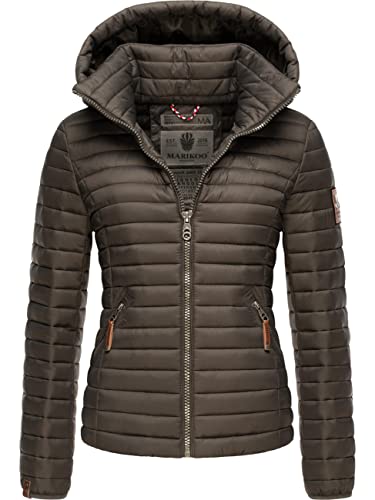 MARIKOO Damen Übergangsjacke Steppjacke mit abnembarer Kapuze Löwenbaby Anthracite Gr. XS