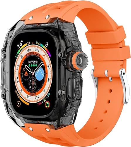 NEYENS 49 mm Fluorkautschuk-Uhrenarmband + transparentes Gehäuse-Modifikationsset, für Apple Watch Ultra 49 mm, luxuriöses Silikon-Gummiband, für Ultra 8, 49 mm Serien-Ersatz, 49 mm, Achat