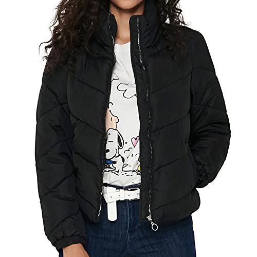 JDY Damen Kurze Puffer Jacke | Warme Stepp Winter Jacket ohne Kapuze | Wattierter Blouson JDYFINNO, Farben:Schwarz, Größe:S