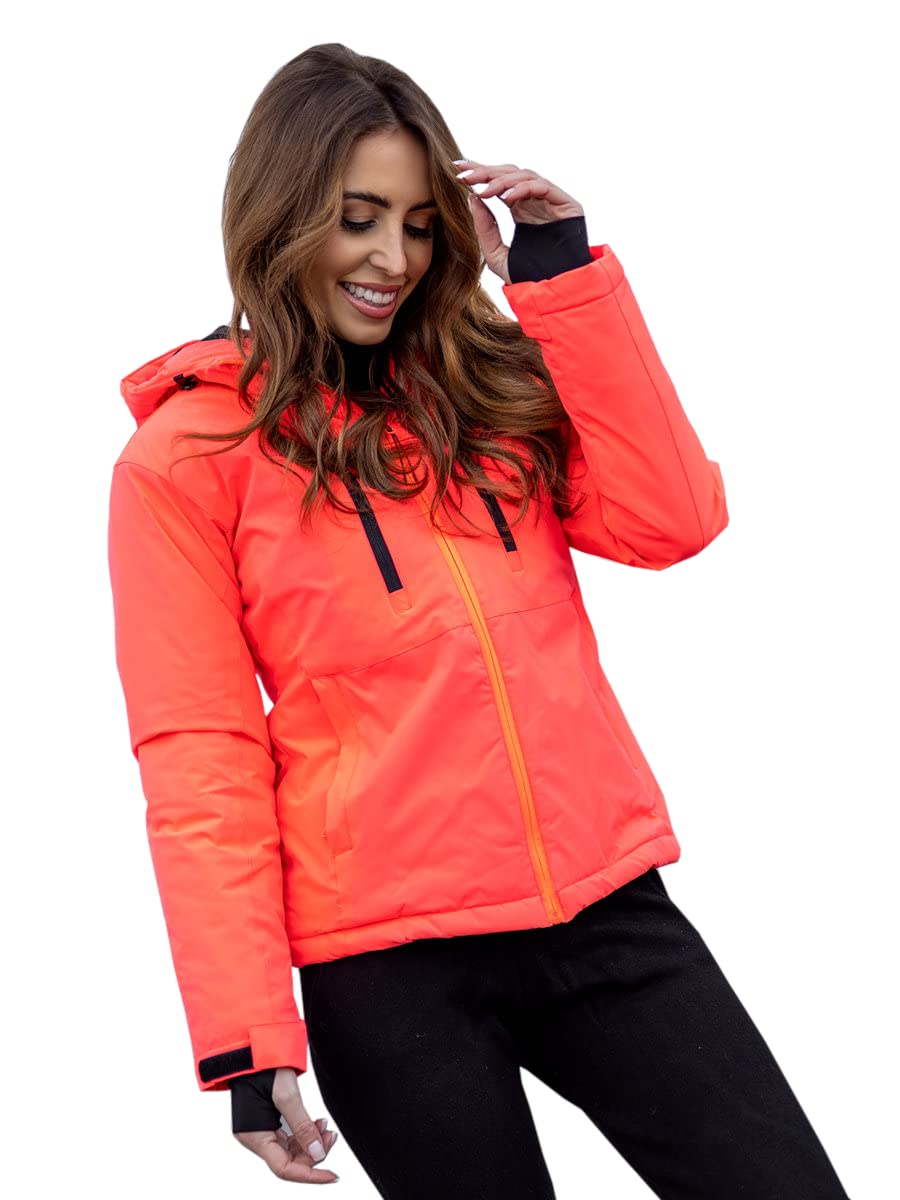 BOLF Damen Winterjacke Skijacke Snowboardjacke Schneejacke mit Kapuze Schneefang Bündchen Winddicht Wasserdicht Atmungsaktiv Outdoor Sport Style HH012 Rosa-Neon L [D4D]