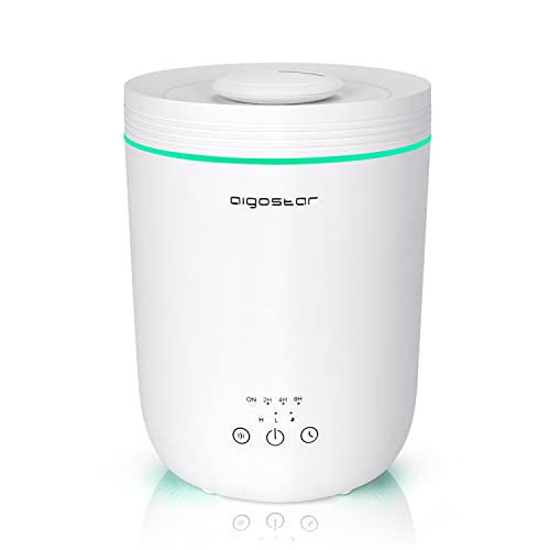 Aigostar Misty Luftbefeuchter,Ultraleisem Schlafmodus Auto-off, 2,2L Top-Füllung Humidifier Baby mit Aroma Diffusor, Einstellbare 2 Nebelmodi mit 7-farbige LED-Lichter, 8-Stunden-Timer, Weiß