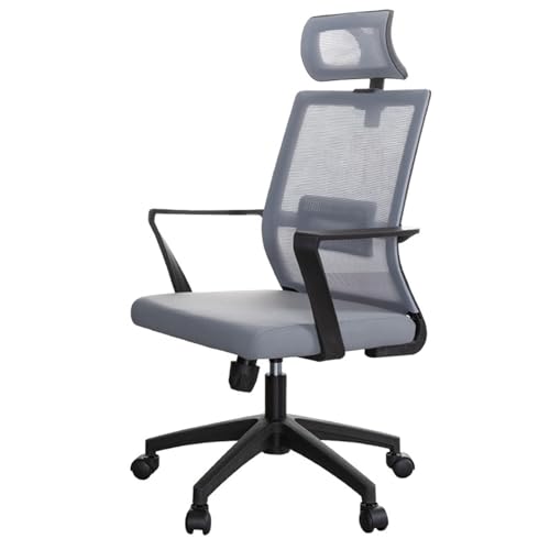 FUHAI-666 Bürostühle Ergonomischer Netzstuhl mit hoher Rückenlehne, Lendenwirbelstütze und Verstellbarer Kopfstütze. Rollbarer Arbeitsdrehstuhl Schreibtischstuhl(Grigio)