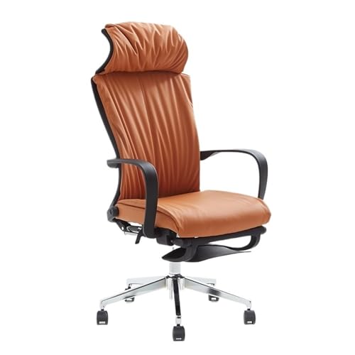 Bürostuhl Ergonomischer Ergonomischer Stuhl mit Kopfkissen Leder-Bürostuhl Verstellbarer und drehbarer Chefsessel Bequemer Stuhl mit hoher Rückenlehne Arbeitszimmerstuhl Schreibtischstuhl(Orange)