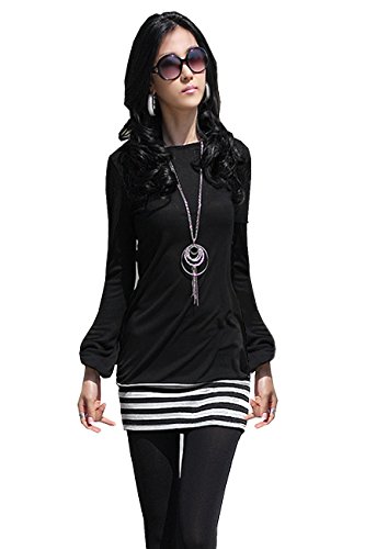 Mississhop 5-78 Damen Minikleid Kleid Tunika mit Streifen Japan Style Schwarz M