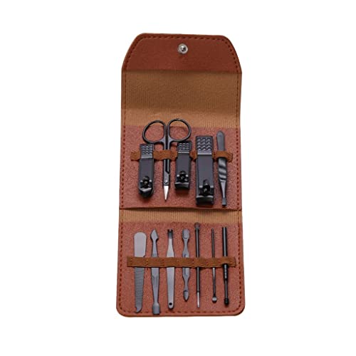 Zehennagelknipser Nagelclipper Kit Professionelle Pediküre Edelstahl Nagel Kit Beauty Tool Beauty Kit mit tragbarer Mode Pu. Ledertasche Nagelknipser-Set (Color : Brown-12-piece Set)