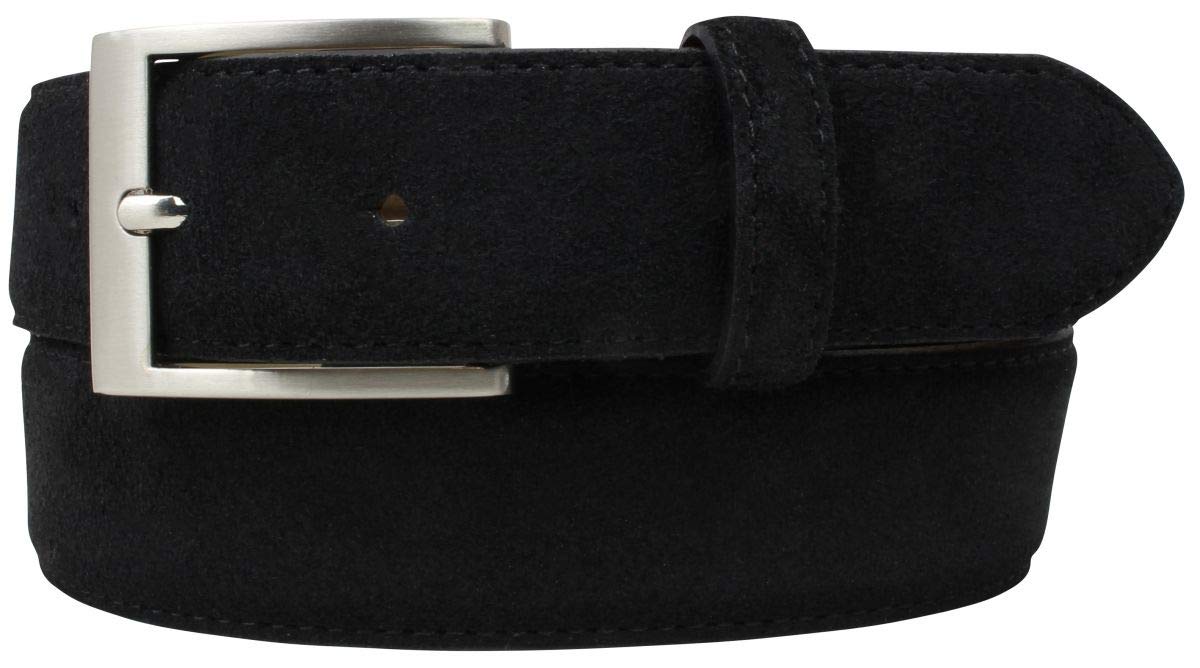 BELTINGER Italienischer Veloursleder-Gürtel, 35 mm breit, Herren, Anzuggürtel, Hosengürtel, Wildleder, Schließe Silber | Schwarz 85cm