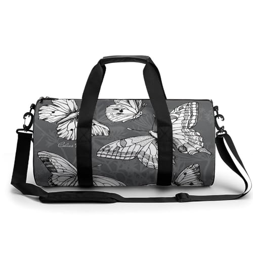 Weißer Schmetterling Sport Duffel Bag Sporttasche Reisetasche Handgepäck Tasche Schwimmtasche Weekender Bag 45x23x23cm