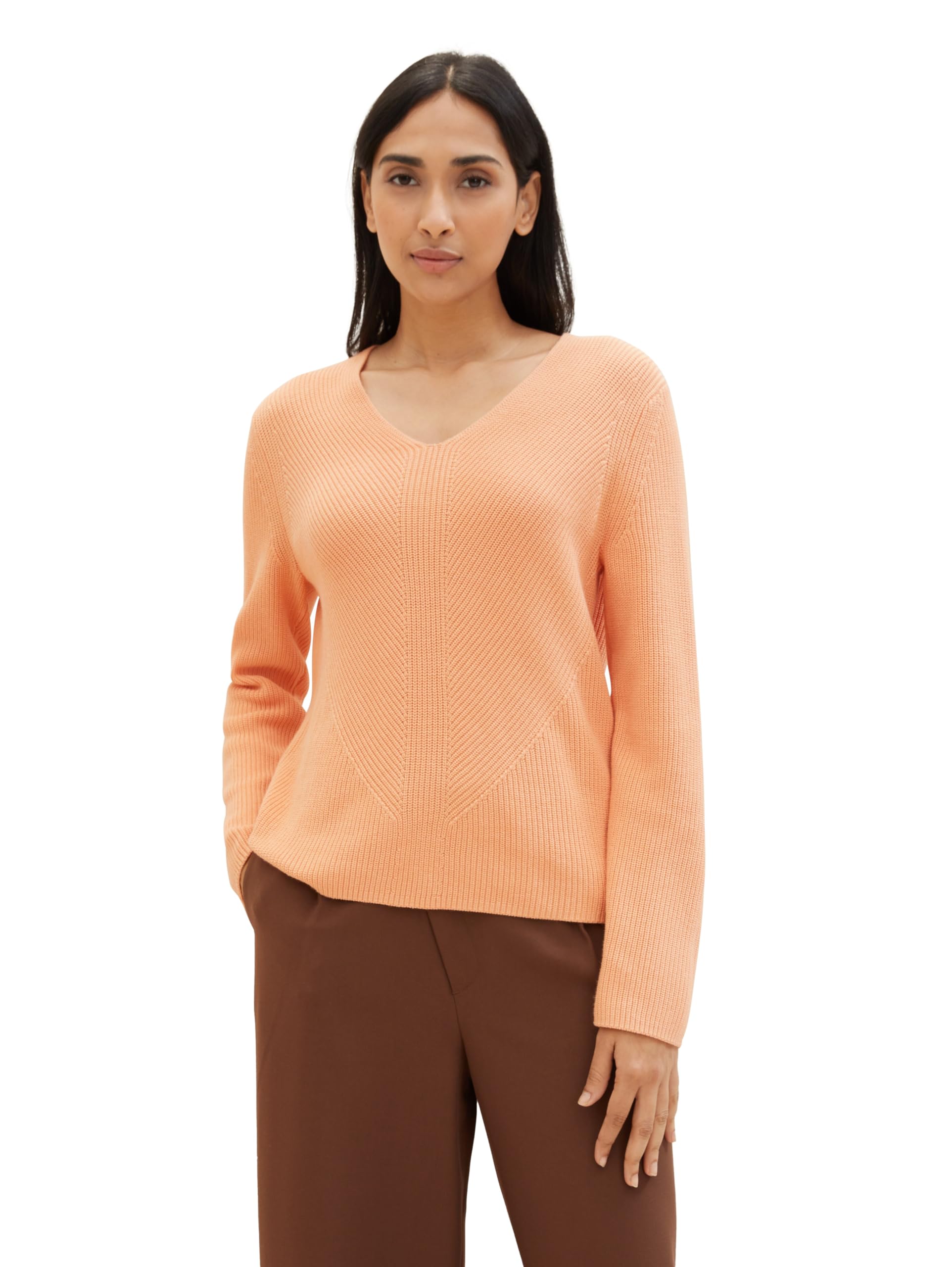 TOM TAILOR Damen Basic Strickpullover mit V-Ausschnitt, 34891 - Light Coral, M