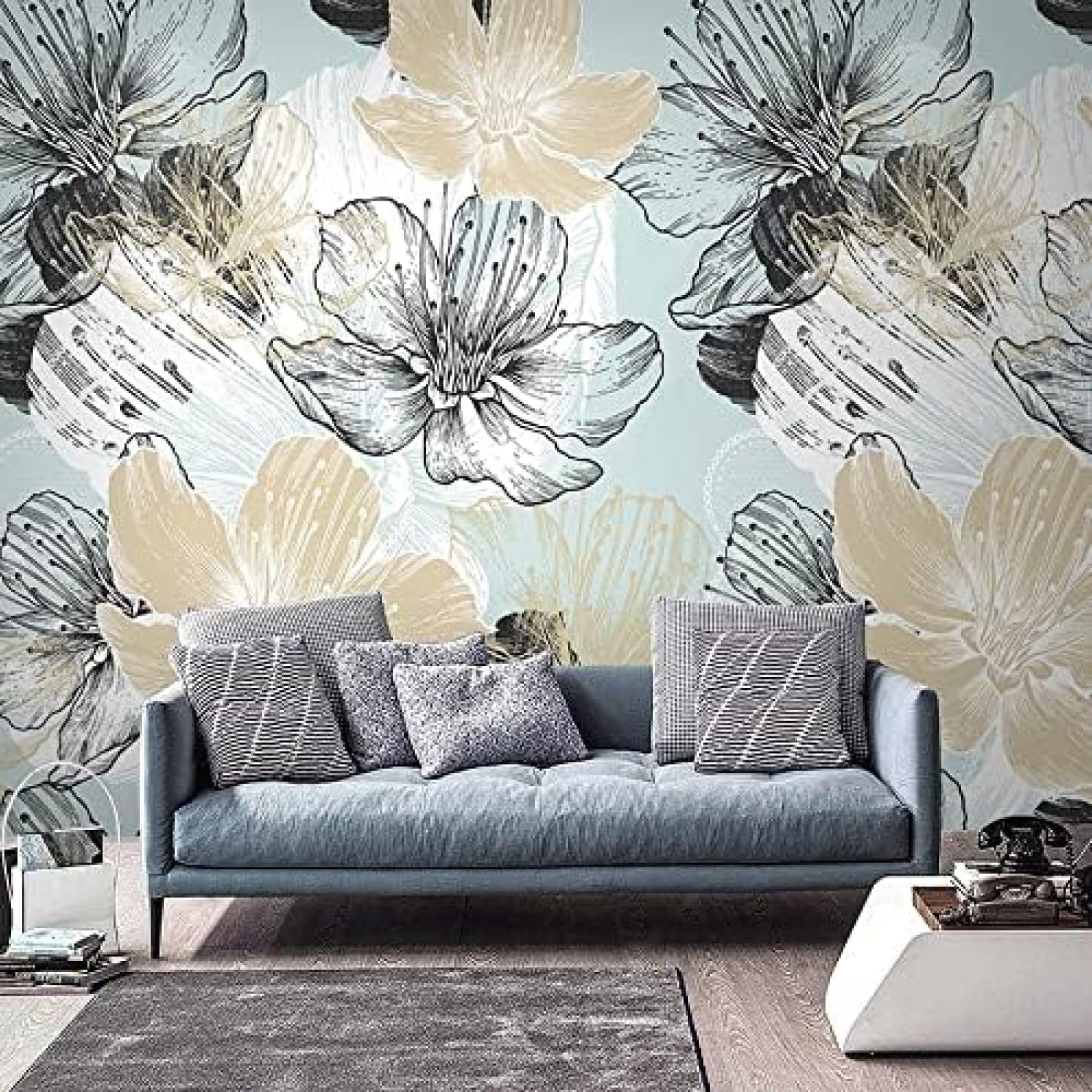 XLMING Rustikales Florales Muster Strichzeichnung Light Luxury 3D Tapete Wohnzimmer Sofa Schlafzimmer Esszimmer Home Dekoration Wand-430cm×300cm