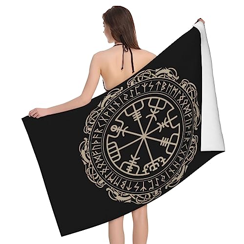 Magical Design Norse Runes Kompass Mikrofaser saugfähige Badetücher sind weich und hautfreundlich, geeignet für Männer und Frauen und zum schnellen Trocknen auf Reisen, Bad und Schwimmen