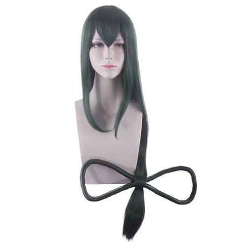 WCCNKK My Hero Academia Asui Tsuyu Cosplay Perücke + Perückenkappe, 100 Cm Langes Grünes Haar, Geeignet Für Halloween, Party, Karneval, Halloween-Dekorationszubehör, Anime-Geschenk