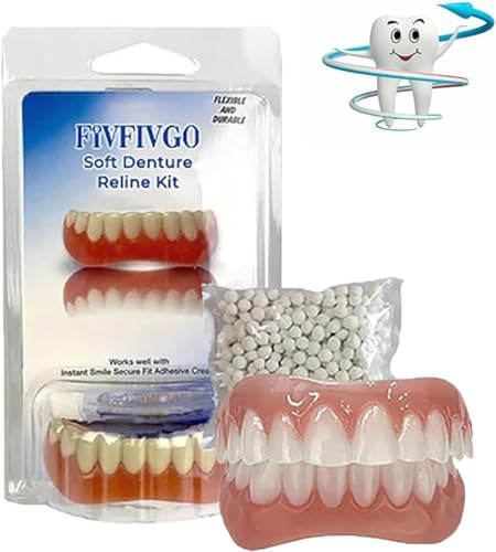 Fivfivgo Soft Denture Reline Kit,Fivfivgo Soft Dentures,Snap on Soft Denture Reliner Kit for Upper and Lower Denture (1 set)