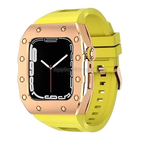 KANUZ Silikonband für Apple Watch 6 5 4 SE Serie, 44 mm, Metalllünette, Luxus-Metalllünette, Gummiband, Modifikationsset für iWatch Serie 8, 7, 45 mm (Farbe: X, Größe: 45 mm für 8/7)