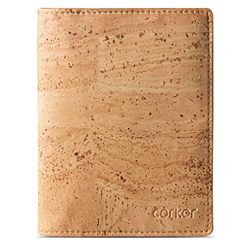 Corkor Reisepass-Brieftaschenhalter, RFID-blockierend, vegan, Kork, Bifold Sleeve Case für Männer und Frauen, Helles Braun, Reisepasshülle