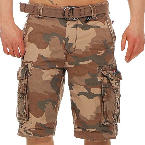 Jet Lag Herren Cargo Shorts Take off 8 (18) kurze Hose mit großen Seitentaschen brown camo W40