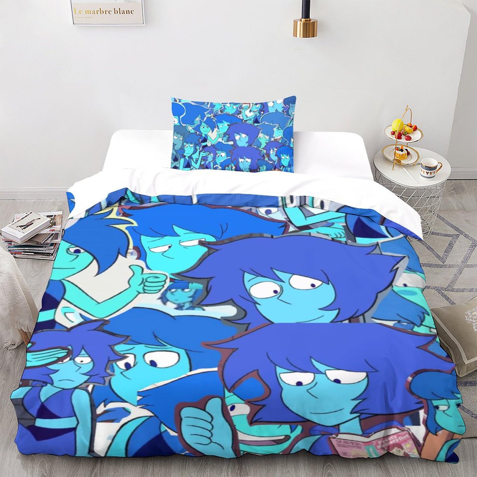 Steven Quartz Universe Atmungsaktive Cartoon-Animation Bettwäsche-Sets Aus Leichter Mikrofaser - 3-teiliges Duvet-Cover-Set Mit 3D-Print Und Verstecktem Reißverschluss Für Erholsamen Schlaf Single（135