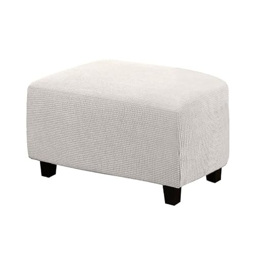 Crepundia Abnehmbarer Waschbarer Stuhlabdeckung, Rechteck Fußstütze Abdeckung Samt Osmanische Slipcover Elastische Sofa Fußstütze Hocker Abdeckung Abnehmbarer Fußschemelschutz(White,L)