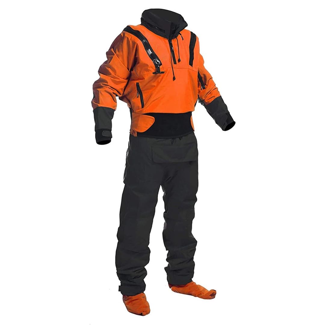 Hcclijo Herren Kajak Trockenanzug Wasserdicht Latex Orange Trockenanzug Ganzanzug Expedition Paddeln Rafting SUP Abenteuer Orange XL