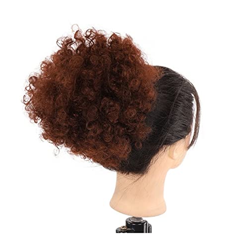 Bun Haarteile Dutt-Kunsthaarteile, Dutt-Erweiterungen for schwarze Frauen, synthetische Afro-Puff-Kordelzug-Pferdeschwanz-Verlängerung, kurzes Afro-verworrenes lockiges Haar Brötchen-Haarteil (Color