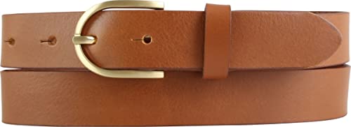 BELTINGER Damen-Gürtel aus Vollrindleder mit goldener Gürtelschnalle 3 cm | Leder-Gürtel für Damen 30mm | Chino-Gürtel | Tabac 85cm