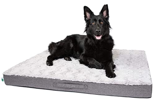 CopcoPet - Hundematte Lucky Hundematratze orthopädisch, rutschfest und waschbar, Hundebett kuschelig aus flauschigem Plüsch Fellimitat-Stoff Hundekissen Schlafplatz 80 x 60 x 10 cm Grau