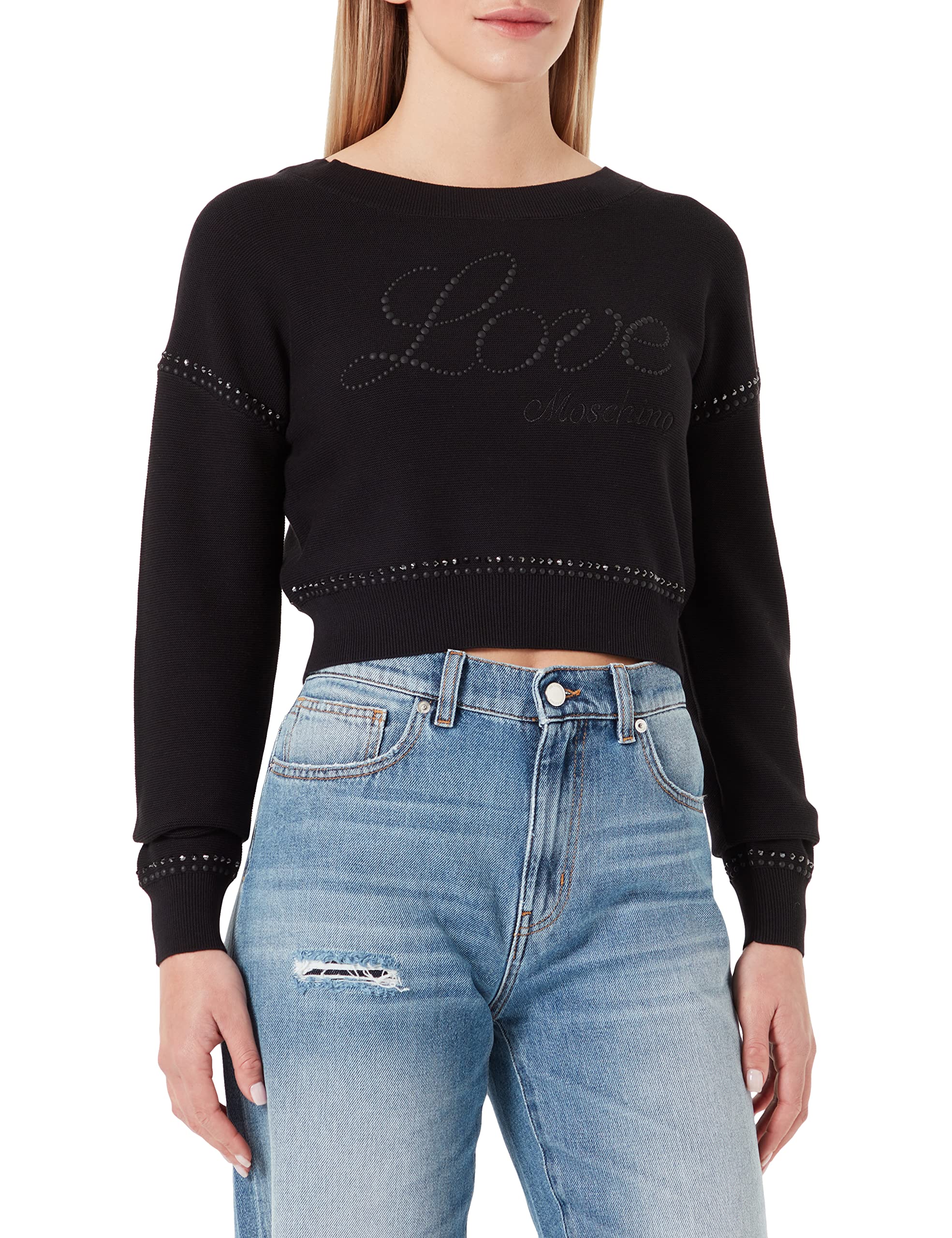 Love Moschino Womens Cropped fit Pullover Sweater, Black, 44