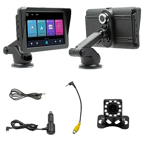 Yunnaty 7-Autoradio mit Dashcam, Dash-Mount-CarPlay und Android Auto, Autoradio Bluetooth, Mirror Link, FM, Langlebige Rückfahrkamera