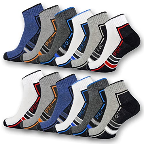 sockenkauf24 6 oder 12 Paar SPORT Sneaker Socken mit Frotteesohle verstärkt Herrensocken Sportsocken - 16215/20 (43-46, 12 Paar | Farbmix)