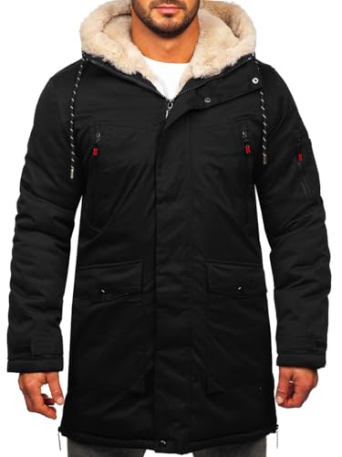 BOLF Herren Parka Jacke Winterjacke Gefüttert mit Kapuze Wintermantel Kapuzenjacke Lang Wärm Winter Herbst Freizeit Outdoor Casual Style 5M3123 Schwarz M [4D4]