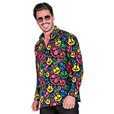 W WIDMANN MILANO Party Fashion - Geister Hemd Herren, schwarz mit neonfarbenen Gespenstern, leuchtet unter UV-Licht, Halloween Verkleidung