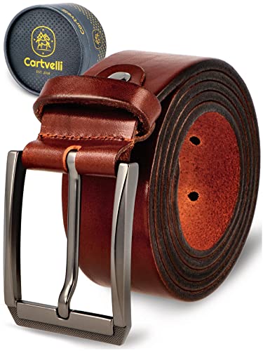 Cartvelli Premium Ledergürtel Herren Braun 90cm Made in Germany mit Geschenkbox Echt-Leder Herrengürtel Rotbraun Vollleder Jeansgürtel Leder Gürtel 38mm Anzug jeans chino pants LordM22rb-90