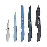 MasterChef Messerset, Küchenmesser Set ink. Kochmesser, Gemüsemesser, Schälmesser, Schneidemesser & Brotmesser, Scharfe Messer Edelstahl, Antihaftbeschichtete, Soft-Touch-Griffe, 5-teilig, Blau