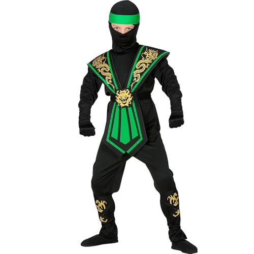 "GREEN KOMBAT NINJA" (jumpsuit, chestpiece, belt, arm and legties, mask, headband) - (140 cm / 8-10 Years)