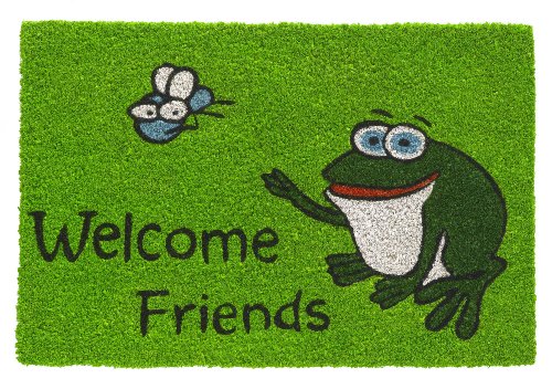 F & S Fußmatte aus 100% natürlicher Kokosfasern, Welcome Frog (Willkommen Frosch), 40 x 60 cm