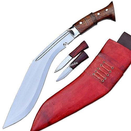 30 cm lange Klinge. Handgefertigtes Gurkha-Kukri Gurkha herausgegebenen Khukuri aus der Zeit des Ersten Weltkriegs – Vollerl-Griff aus Palisander und braune Lederscheide – handgefertigt in Nepal