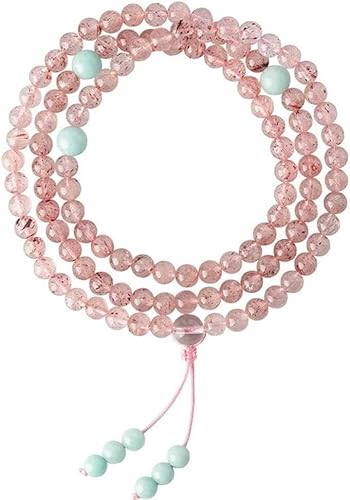 CASOTA Mala-Perlen-Armband, 6 mm, buddhistisches Mala-Armband, 108 Gebetsperlen, rosa Kristall/Erdbeer-Kristallstein, Schmuck, Liebesperlen, Weihnachts- und Erntedankgeschenk